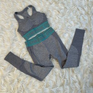 Gymshark Flex Legging and Bra Set Grey Teal Size Small